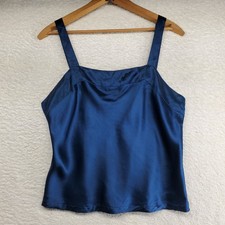 Vintage Victoria's Secret Silk Cami Top Medium Blue Y2K Gold Label Square Neck