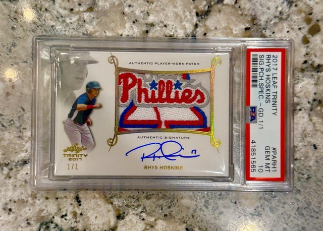 Rhys Hoskins 2017 Leaf Trinity 1/1 RPA Rookie Auto Phillies Logo Patch PSA 10 RC