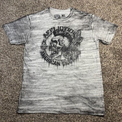 American Customs War Tribe Mens Affliction Graphic T-Shirt Gray Space Dye XL