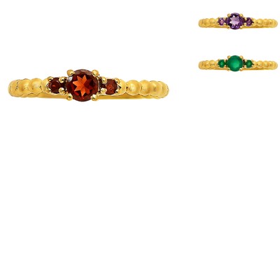 18K Gold Over Brass Colorful Three Stone Ring   Minimal Beaded Style TGR1041