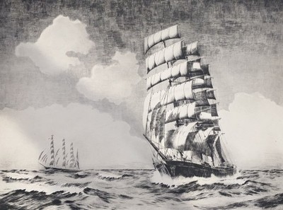 Frederick L Owen Etching Trade Winds 1932 Signed Maritime Ship AAA