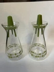 Vintage Pyrex Spring Blossom Crazy Daisy Green Salt & Pepper Shakers Set w/Lids