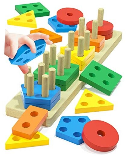 Montessori Wooden Sensory Rainbow Toy for Toddlers Ages 1 2 3 Years Old Boys Girls