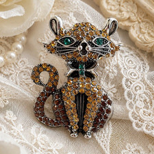 Sparkling Cat Crystal Rhinestone Brooch Pin, ...
