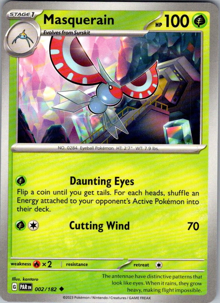 Masquerain Paradox Rift 002/182 Uncommon Pokemon Near Mint