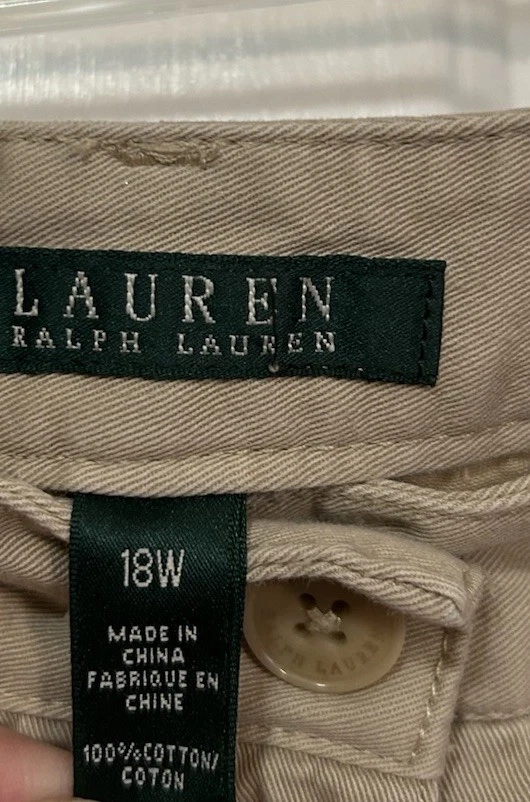 Lauren Ralph Lauren Shorts Womens Size 18W Khaki High Waist Cotton Chino - Image 3 of 4