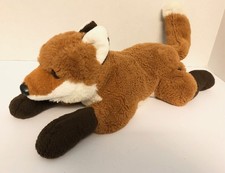 FAO Schwarz Adopt A Pet RED FOX Laying Plush 14" Stuffed Animal Brass Button