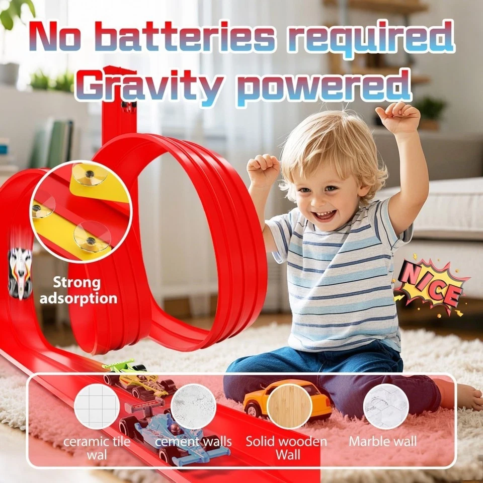 4m/5m Flexible Race Track for Kids Roll Up Car Track Include 4 Alloy Cars Gifts - image 4 of 4