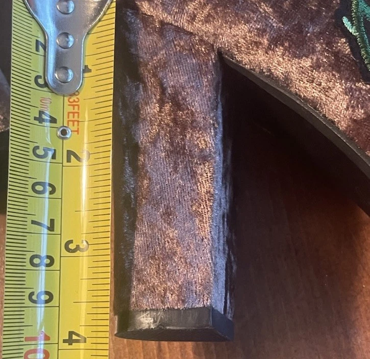 Brown Crushed Velvet Gothic Chunky Booties 7 Embroidered #steampunk  #gothic - Image 4 of 4