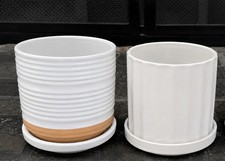 Set of 4 White Ceramic Planter Pots with Drainage Hole Saucer Indoor Plant Pot