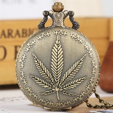 Bronze Engraved Leaf Pattern Full Hunter Quartz Pocket Watch Arabic Number Dial
