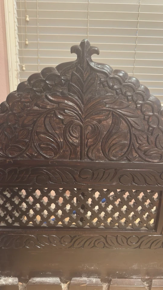 Handcrafted Indian Solid Wood Canopy Bed Frame – Intricately Carved (Queen/King) - Image 4 of 4