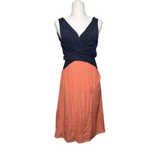 Anthropologie Amadi Blue Orange Sleeveless Lola Dress Size S Cross Front V-neck