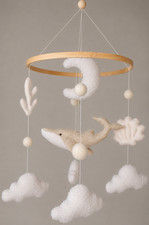Neutral Nursery Mobile, Handmade Felt Whale Mobile, Baby Room Ceiling Decor,