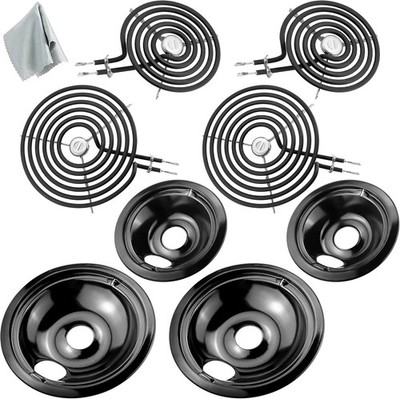 Set of 8 Electric Stove Burner Elements and Drip Pans - G-E & Hot-point Stove