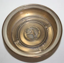 Vintage Bates & Klinke Lake Placid Brass and Clear Glass Ashtray Trinket Dish