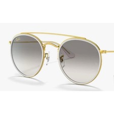 RAY-BAN ROUND DOUBLE BRIDGE SUNGLASSES RB3647N POLISHED GOLD W/ GREY LENS New