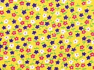 Vintage 1970s Yellow Calico Tiny Red Blue White Floral Cotton Fabric 2yd