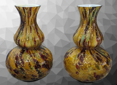 19. Jahrhundert Paar Murrhina Aventurin antike Flitter Kunst Glas Kürbis Vasen