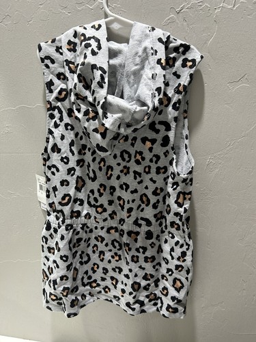 NWT Girls Self Esteem Grey Cheetah Sleeveless Zip Up Hooded Vest Size Large - Picture 5 of 6