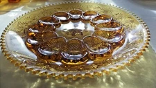 Tiara Indiana Glass Amber Sandwich Deviled Egg Server Sawtooth Edge 12 1/8"