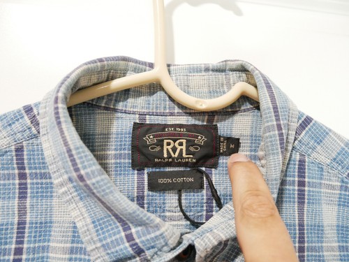 RRL Double RL Ralph Lauren tab-collar plaid utility shirt Blue Medium EUC! - Picture 4 of 5
