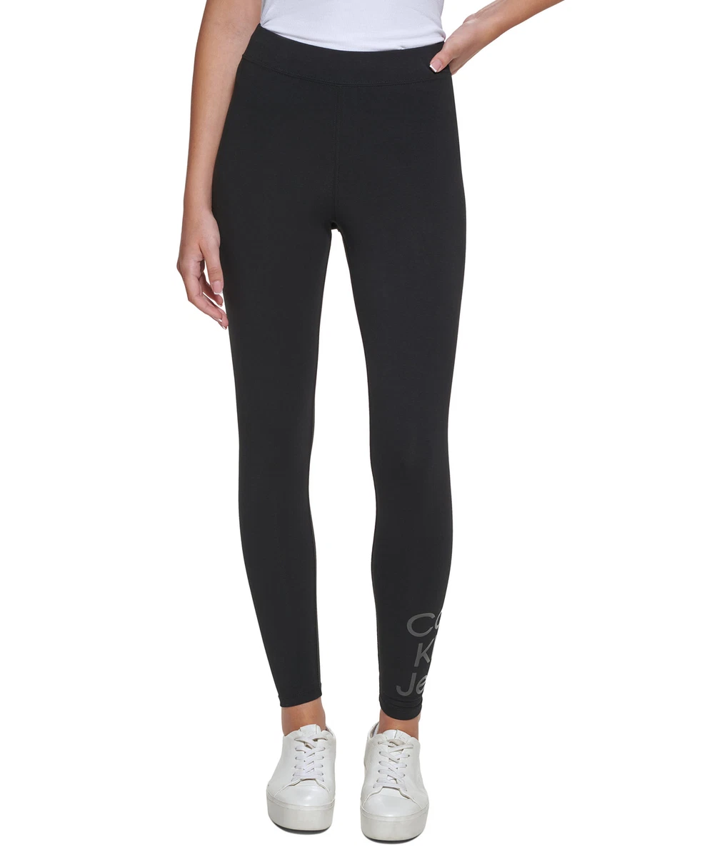 Calvin Klein Jeans Women's Logo-Print High-Rise Leggings (X-Small, Black)