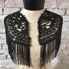 Antique Collar Caplet Victorian era Jet Black Beaded Mourning Applique OS