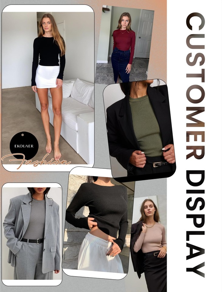 Womens Long Sleeve Shirts Crew Neck Fitted Ribbed Tops Basic Base Layer