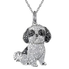 NEW Silver Plated Shih Tzu Dog Crystal Necklace Pendant - Perfect Gift