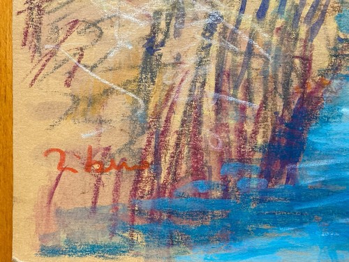 Very Nice Drawing 1960 Landscape Expressionism Boat Canal Cardboard to Identify - Picture 3 of 12