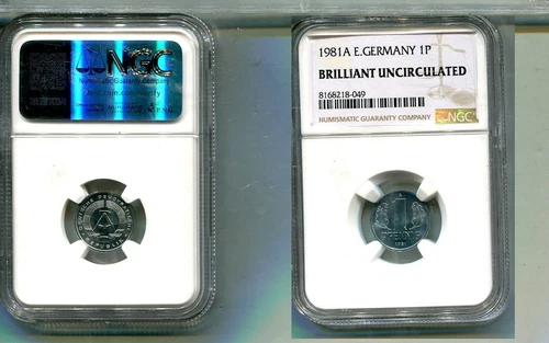 1981 A EAST GERMANY 1 PFENNIG NGC BRLLIANT UNCIRCULATED 9289S
