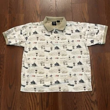 Cotton Traders Sport Mens L Polo Short Patriotic Flag Iwo Jima Tank Army AOP