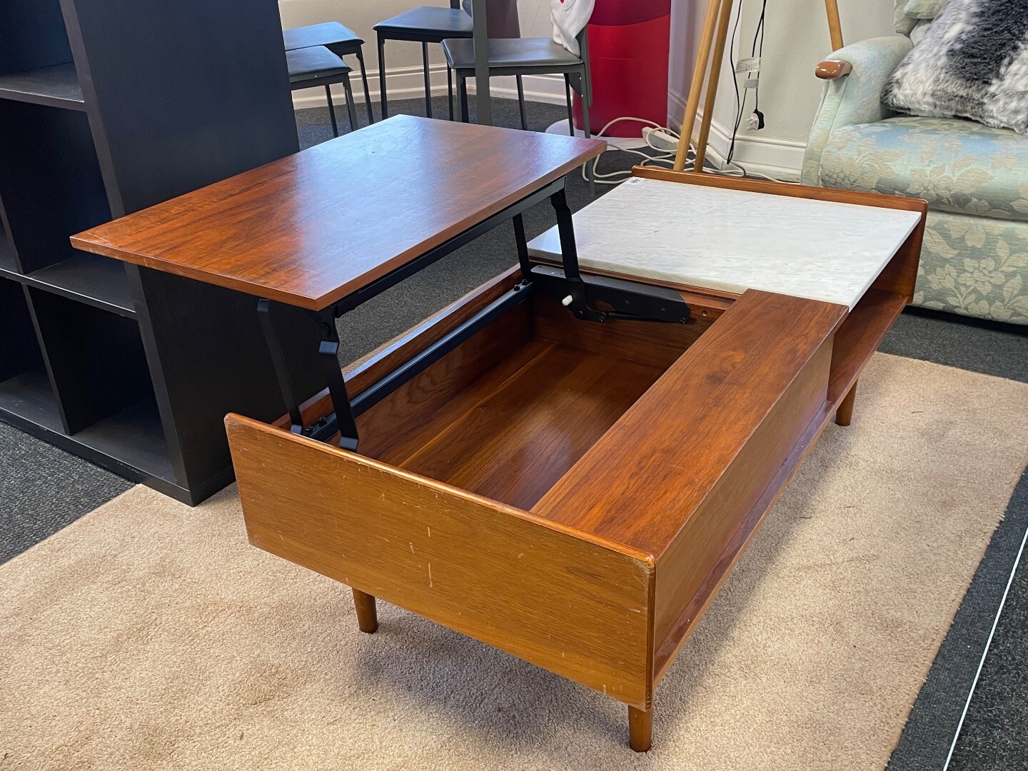 West Elm Midcentury lift top marble coffee table CS L49 eBay