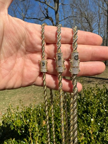 Iced MOISSANITE Clasp 14k Gold Over Stainless Steel Rope Chain Necklace Bracelet - Picture 2 of 24