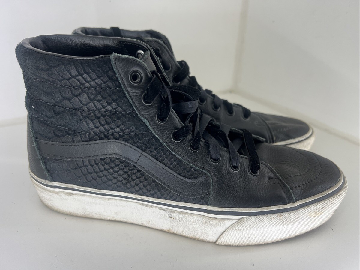 Black Leather Vans Sk8 Hi Grey Leather Vans SK8-HI Reissue