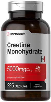 Creatine Monohydrate | 5g | 225 Capsules | Non-GMO, Gluten Free | by Horbaach
