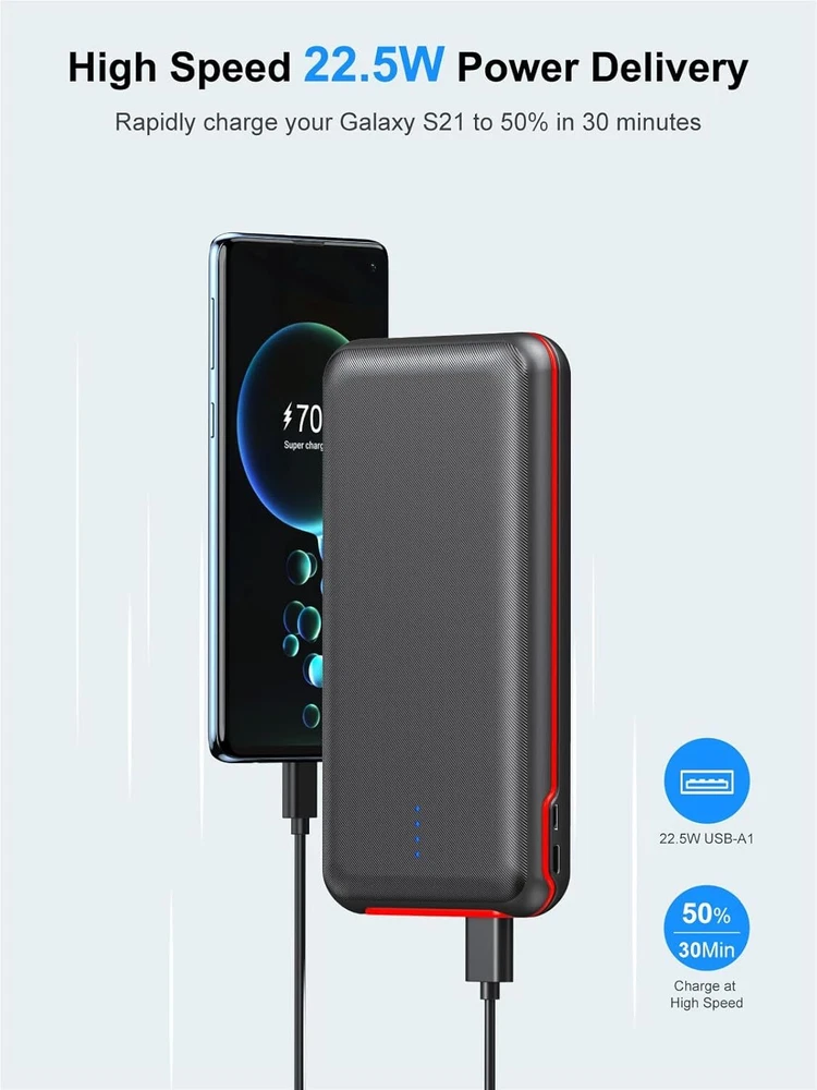30000mAh Power Bank with 22.5W Fast Charging Portable Charger for High-Speed Device Charging On-the-Go