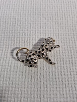 Vintage BJ Signed Crystal Black Enamel Leopard Brooch UK