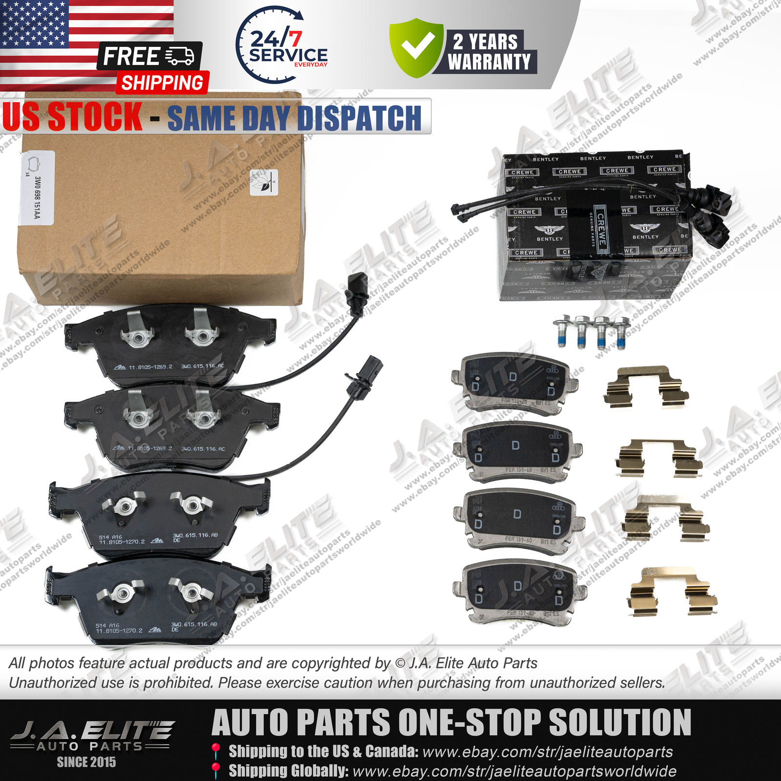 Genuine Front & Rear Brake Pad kit fits Bentley Continental GT GTC Flying Spur