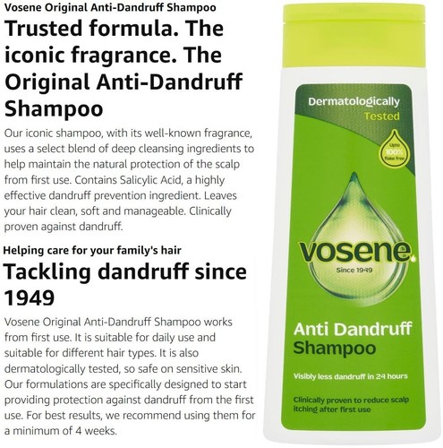 Vosene Anti-Dandruff Shampoo 300ml Original Medicated Itchy Scalp Pack of 3 - Picture 5 of 9