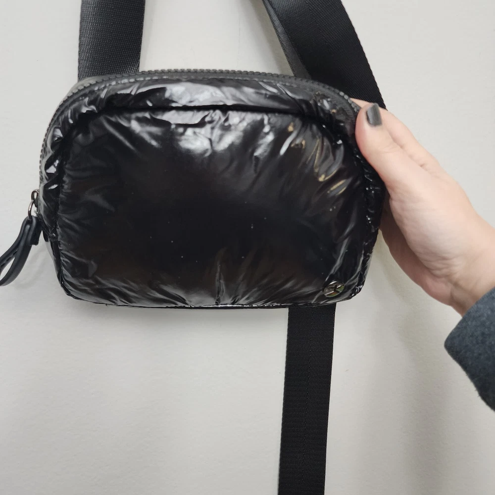 Danskin Black Metallic Crossbody Belt Bag with Flaws