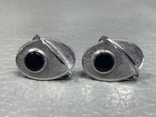 Vintage Onyx Arch Over White Gold Plated Cuff Links
