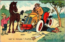 Man with Horse Mocks Car Running Over Pedestrian Anti-Auto c1910 Postcard JH14