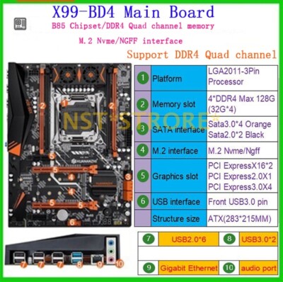 Für große Online Spiele Original Neu X99-BD4 DDR4 128G LGA2011-3P Mainboard