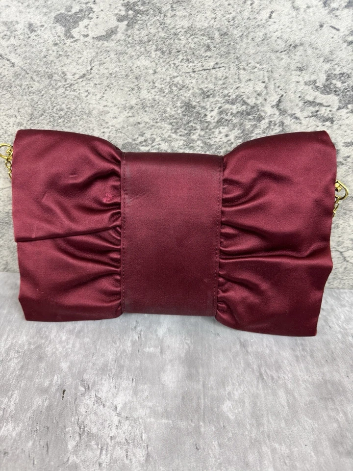 BCBG Maxazria Mini Bow Ruffle Satin Wristlet Clutch Handbag Red - Image 3 of 4