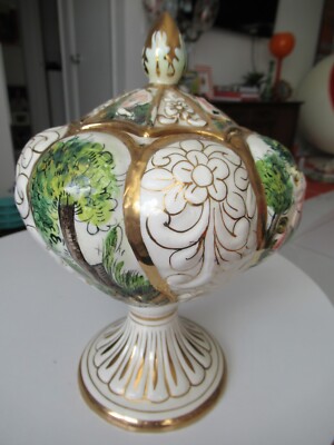 R. Capodimonte, 539 Italy Forest Design Ceramic Goblet w Lid