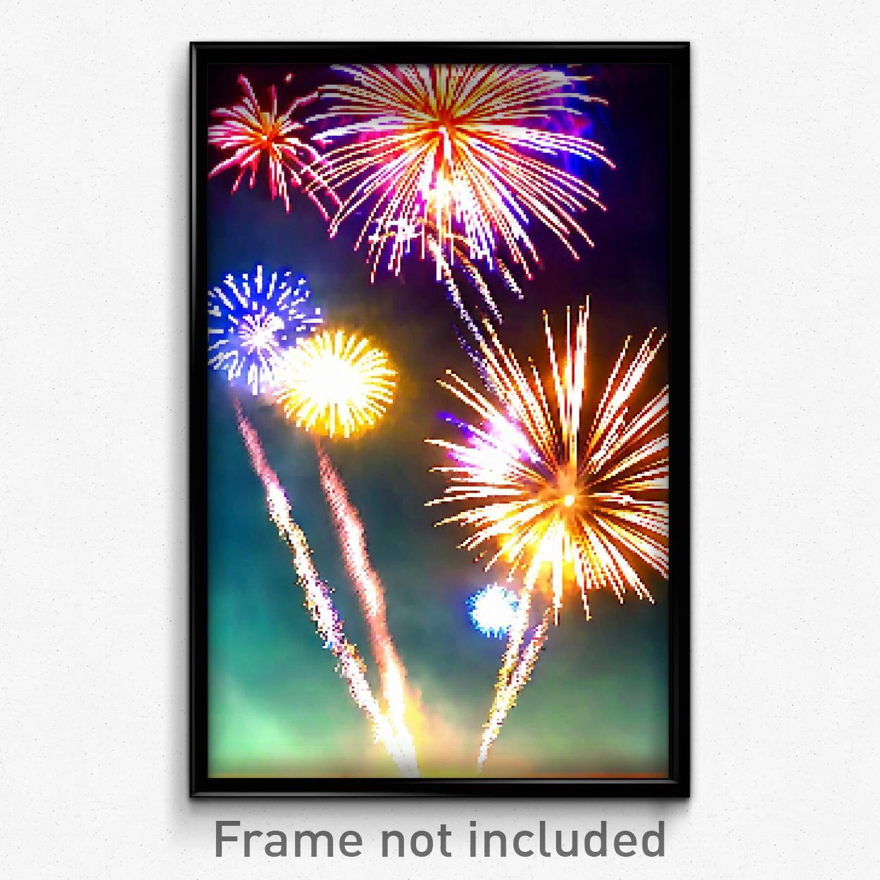 8-Bit Psychedelic Pixel Art Fireworks Digital Poster - Trippy Video Game Print