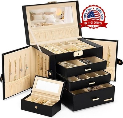 Joyero De Madera Con Espejo Para Joyeria, Joyas Organizador Regalo