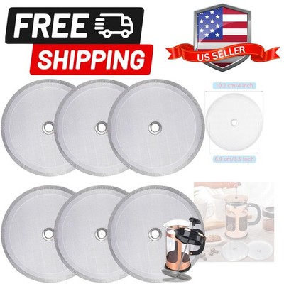 6 Pieces French Press Filter, 4 Inch Stainless Steel Mesh Screen and Replacem...